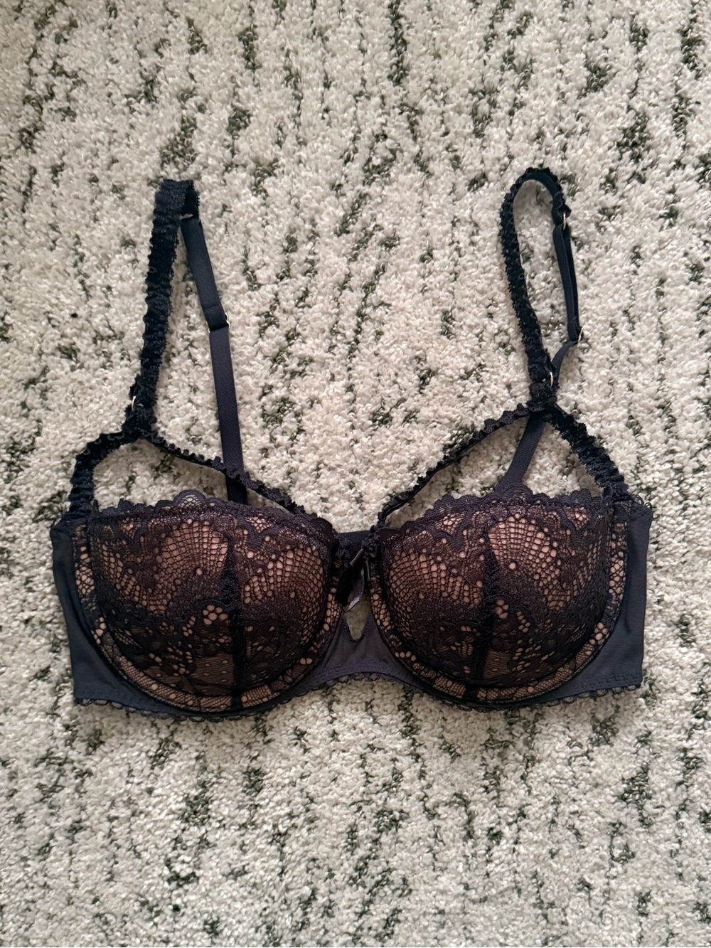 New Without Tags Adore Me Navy Lace Underwire Balconette Bra with Nude Lining
